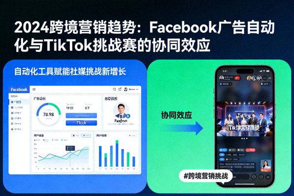 2024跨境营销趋势：Facebook广告自动化与TikTok挑战赛的协同效应资讯配图，展示自动化工具与社交媒体挑战