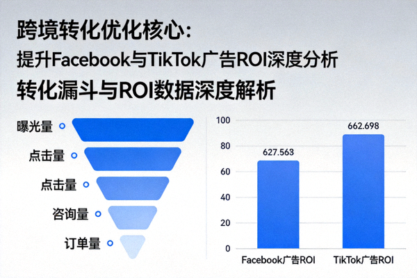 跨境转化优化核心：提升Facebook与TikTok广告ROI深度分析封面图，展示转化漏斗与ROI数据图表
