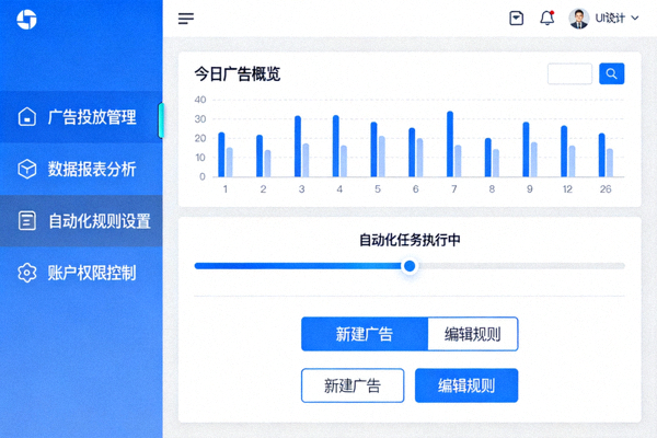 第三方广告管理工具与自动化软件界面示意图
