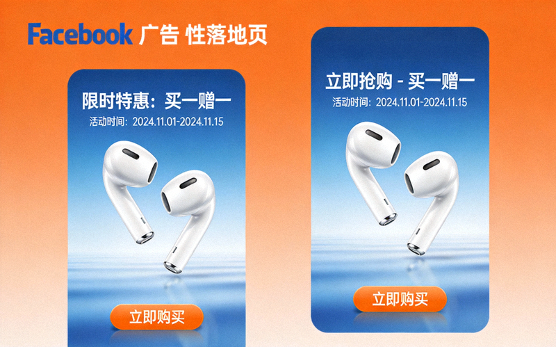 Facebook广告创意与对应营销落地页内容保持高度一致性设计示例