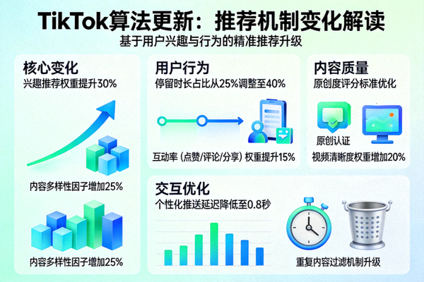 TikTok算法更新解读信息图，展示推荐机制的变化