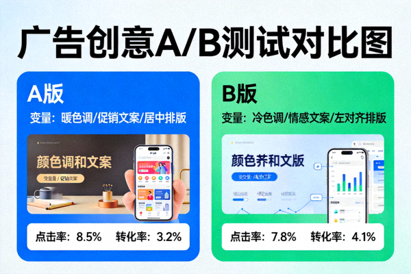 广告创意A/B测试对比图展示不同变量对效果的影响